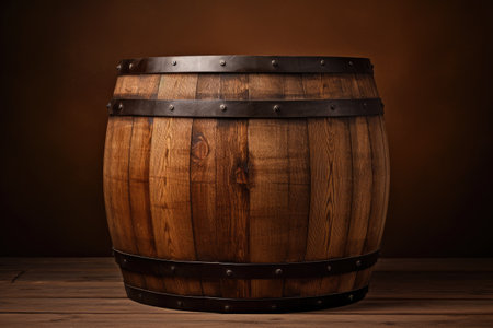 Brown background with an aged wooden barrelの素材