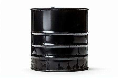 Barrel of black oil on plain white backgroundの素材