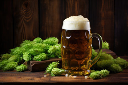 Beer elements on wooden backgroundの素材