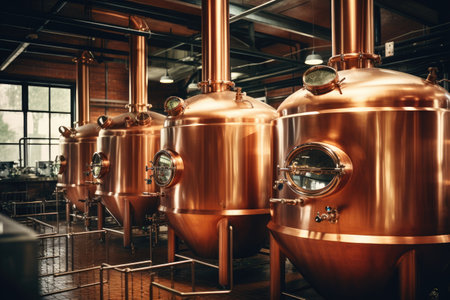 Beer brewery with copper vats view of interior Traditional copper vats in a modern brewery Craft beeの素材
