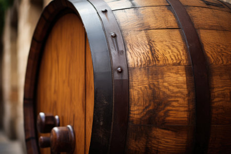 Closeup of old wine barrel in La Rioja Spainの素材