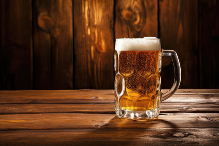 Beer in mug on tableの素材