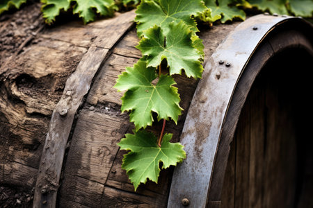 Close up photo of an aged wine caskの素材