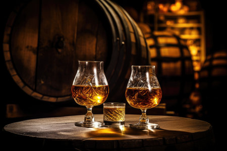 Brandies stored in cellar with aged barrelsの素材