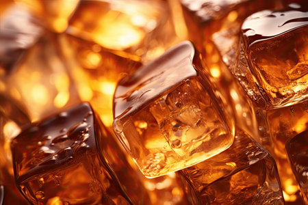 Close up of crystal ice cubes in glass of whiskey or alcohol against textured backgroundの素材