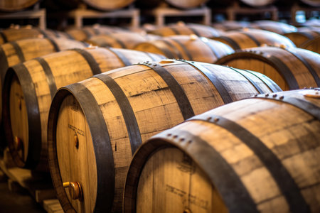 German winery with old oak barrel stackedの素材