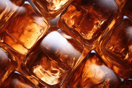Close up of crystal ice cubes in glass of whiskey or alcohol against textured backgroundの素材
