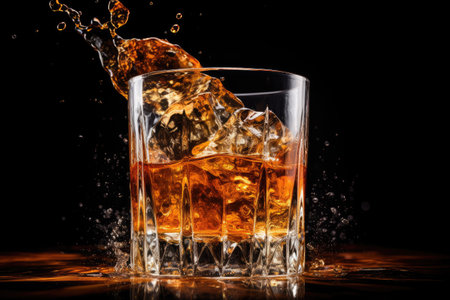 Frozen motion of whiskey pouring into glassの素材