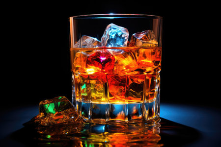 Colorful drinks with ice on a dark backgroundの素材