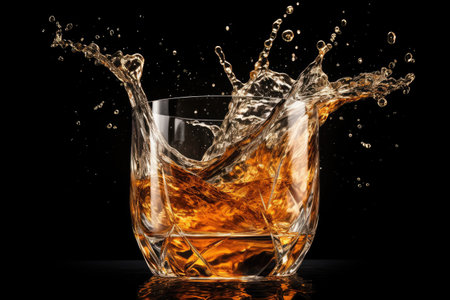 Frozen motion of whiskey pouring into glassの素材
