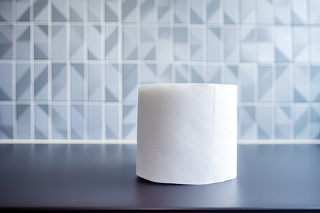 Close-up shot of a person's hand holding toilet paper.の素材