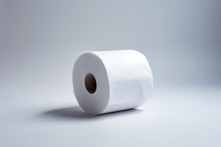 A roll of toilet paper without any text on the label, placed on a plain white surface.の素材