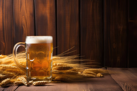Beer and grains on a wood backdropの素材