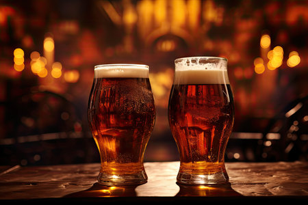Beers on pub backgroundの素材