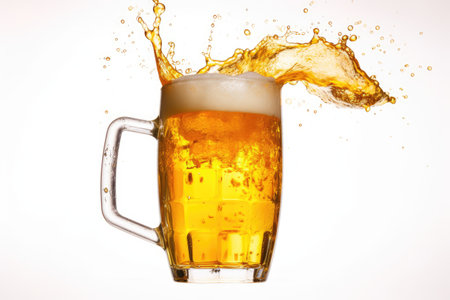 Isolated white background with beer mug splashesの素材