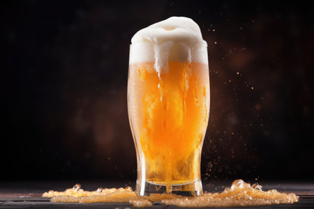 Frosted glass with light beer and foamの素材