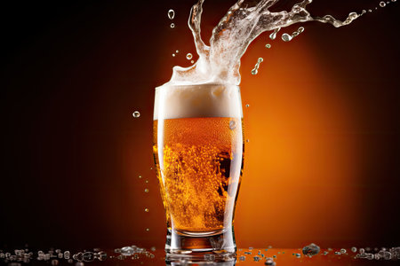New Year party concept with beer pouring and frothy bubbles in a glassの素材