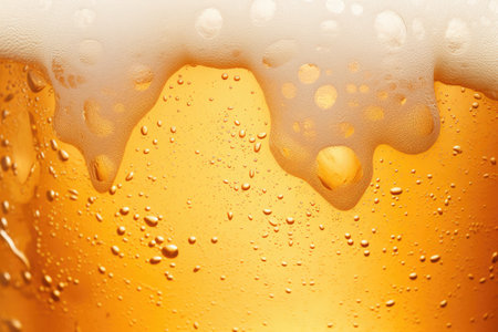 Closeup of cool glass with foamy beer suitable backgroundの素材