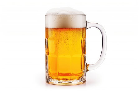 Isolated white background mug with foamy beer capの素材