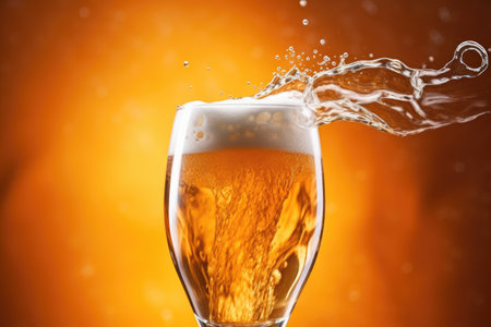 Pouring beer with foamy bubbles in a glass creating a textured wave shape background symbolizing a fの素材
