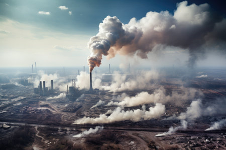 A heavy industry petrochemical factory is producing power through a refinery process resulting in smの素材