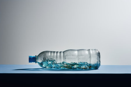 A plastic bottle placed on a lunch table with a white background is prepared to consume a piece of pの素材