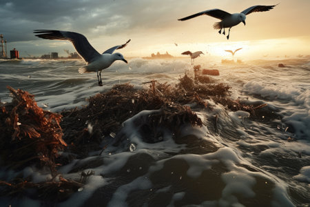 The Baltic Sea is being heavily polluted with sludge while seagulls in the area are also being affecの素材