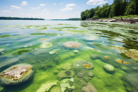 Cyanobacteria which causes water pollution through the blooming of blue green algae is a major globaの素材