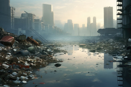 Environmental water pollution occurs when harmful substances and contaminants are introduced into boの素材