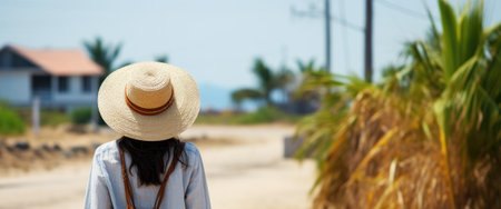 During the summer season it is common to see people carrying a vacation bag and wearing a stylish haの素材