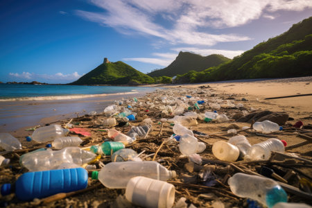 The Kanapou Bay beach gathers litter from all over the Pacific Oceanの素材