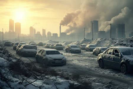 Environmental pollution in the city arises from the release of harmful substances into the atmospherの素材