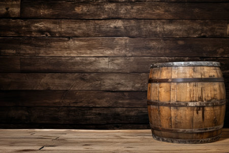 Barrel and table with old wood in the backgroundの素材