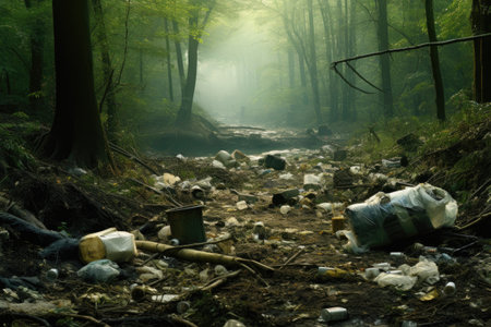 The forest is filled with a significant amount of refuse It exemplifies the idea of humans pollutingの素材