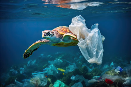 The issue of plastic pollution in the ocean is an environmental problem Turtles often consume plastiの素材