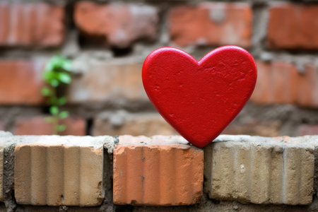 The image portrays a brick wall in the background with a red heart on it symbolizing love and Valentの素材