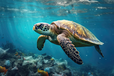 The issue of plastic pollution arises when a sea turtle consumes a plastic bottleの素材