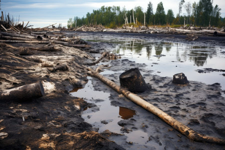 Oil petrol and water pollution can lead to disastrous consequences for the environment The release oの素材