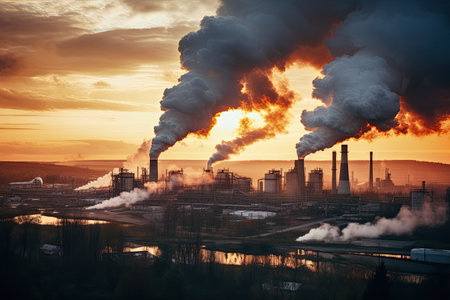 The smoke and smog emitted by the plant s pipelines contribute to the misty and cloudy atmosphere caの素材