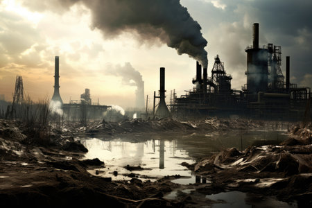 industrial activities causing pollution in the airの素材