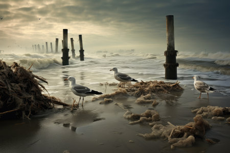 The Baltic Sea is being heavily polluted with sludge while seagulls in the area are also being affecの素材