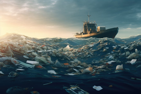 a massive mass of plastic trash adrift in the oceanの素材