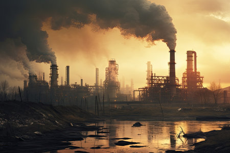 industrial activities causing pollution in the airの素材