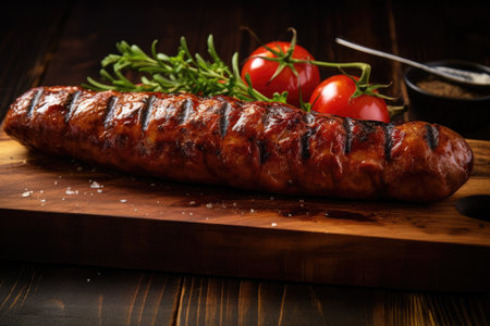 Brazilian barbecue with sausage on a wooden boardの素材
