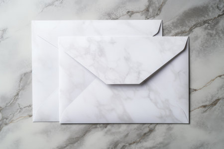Blank paper envelopes on marble background holiday mail design conceptの素材