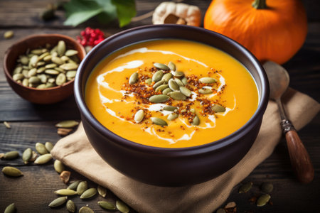 Autumn pumpkin soup with seeds vegetarian styleの素材