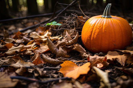 Autumn leaves with a pumpkinの素材