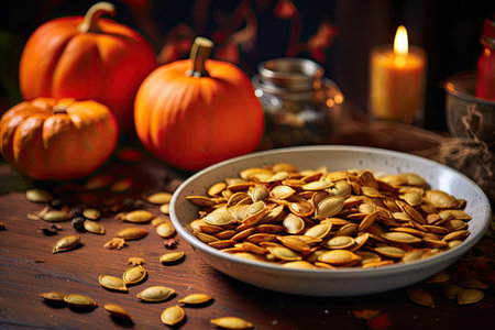 Background with baked salted pumpkin seedsの素材