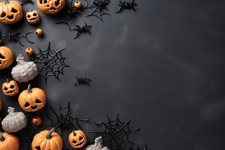 Creepy pumpkin and skull on wood Halloween themedの素材