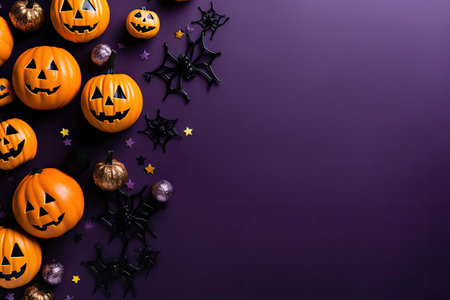 Halloween backdrop with a dark tree silhouette on an old wooden table at nightの素材